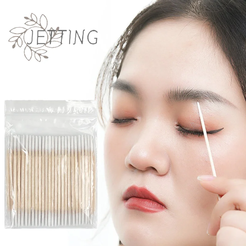 ホットダブルポイント使い捨て超小型綿棒ブラシ糸くずの出ないマイクロウッドメイクブラシまつげエクステ接着剤除去ツール