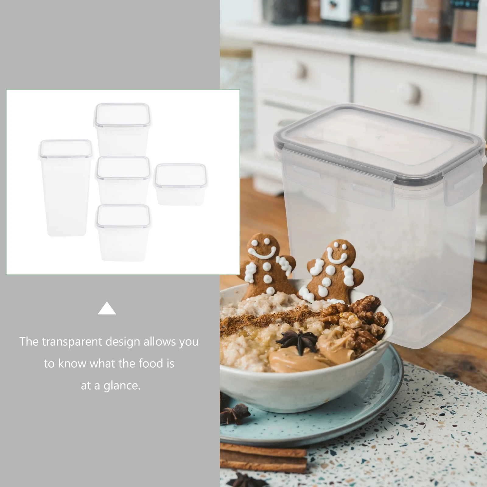 

5Pcs Kitchen Gadget Storage Canisters PP Material Transparent Design Easy to Store Spaghetti Beans Grains