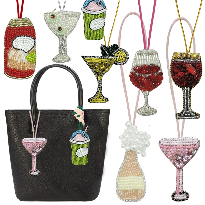 Parche bordado cuentas artesanal - adorno para bolsos y copas de vino - imagen 5