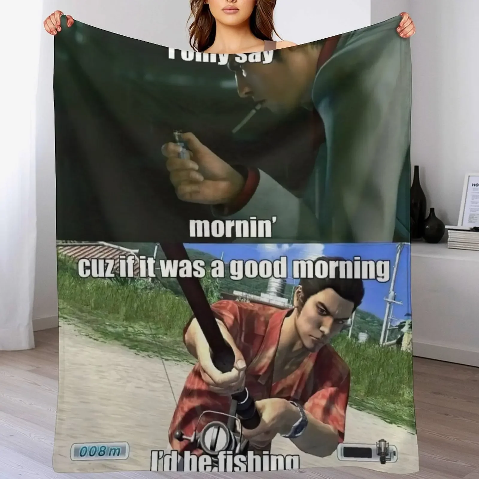 

Good Morning Yakuza Meme Throw Blanket Ultra Plush Cozy Blanket for Napping Sleeping