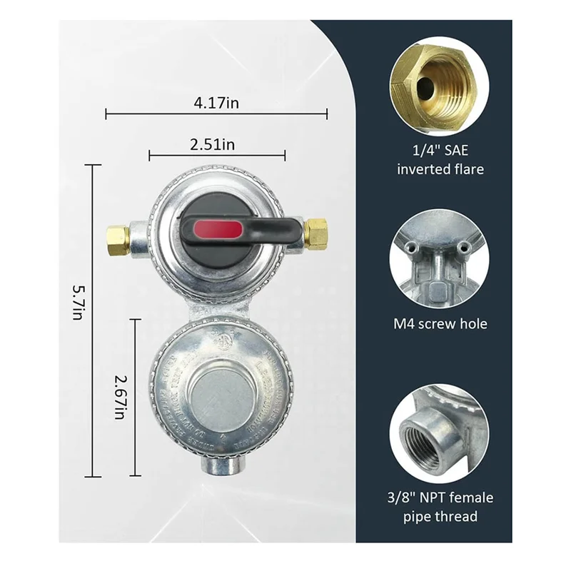 B17CB 2-Stage Automatic Changeover LP Propane Gas Regulator , 1/4Inch SAE Inverted Flare for RV Camper Trailer