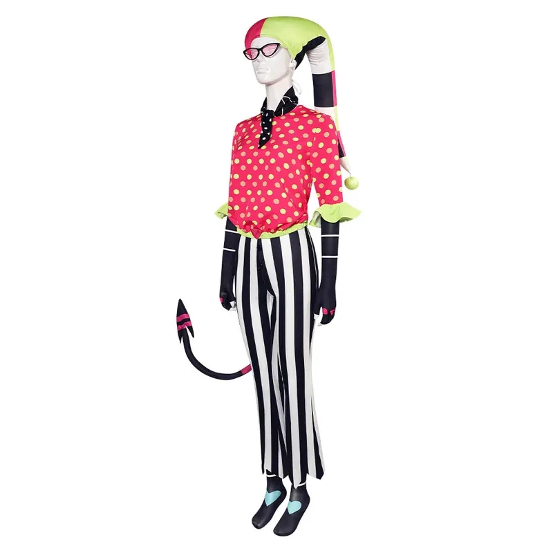 

asdh8@Five Styles Fizzarolli Cosplay Polka Dot Suit Hat Pants Costume Jacket Scarf Glasses Cartoon Dress Up Party Halloween Clot