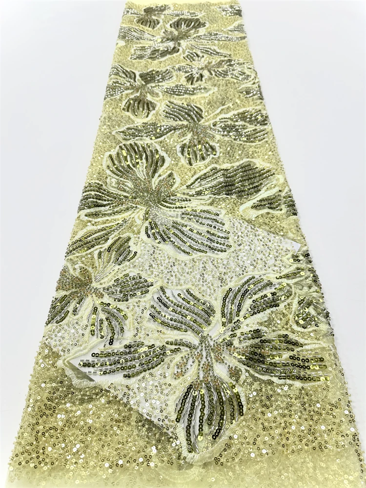 Tela de encaje africano para costura de boda, tela de malla de tul suave, cuentas de lentejuelas, francés y nigeriano, alta calidad, 2025