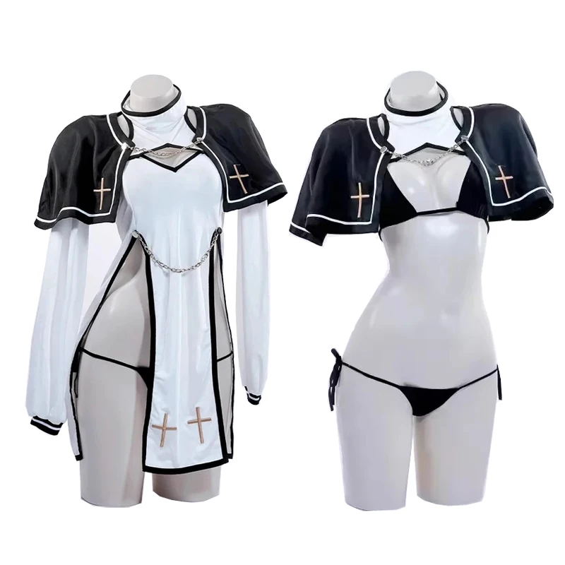 FGO Nun Cosplay Costumes Anime Sister High Split Dress With Cloak Women Punk Halloween Christmas Party Lingerie Pajamas Outfit