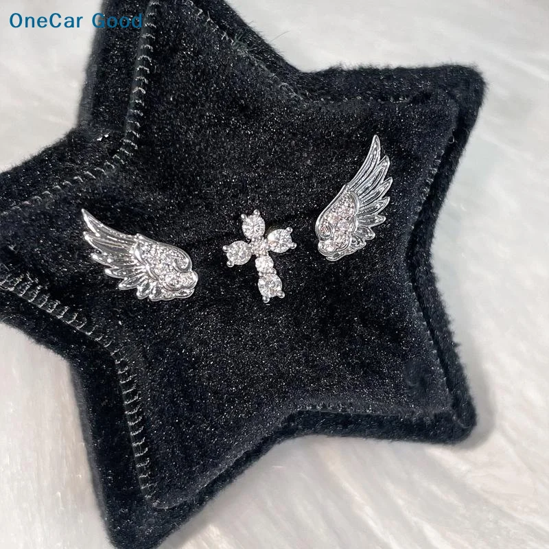 New 3/4Pcs Vintage Fashion Luxury Shining Angel Wings & Cross Earrings For Women And Couples Personality Ear Studs Jewelry Gifts
