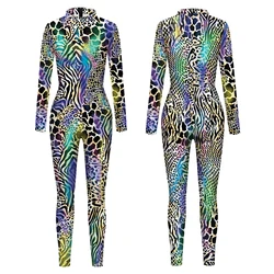 Snake Skin Pattern Jumpsuit Halloween Cosplay Costume Animal 3D Printing Bodysuit Party Zentai Adult Long Sleeve Catsuit