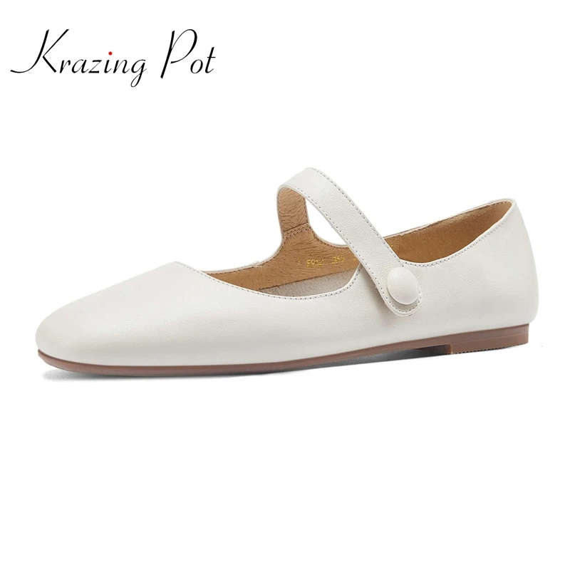 Krazing Pot 2024 Ins Nieuwe Aankomst Mary Janes Echt Lederen Ronde Neus Vrouwen Flats Beauty Lady Ondiepe Dating Sweet Lenteschoenen