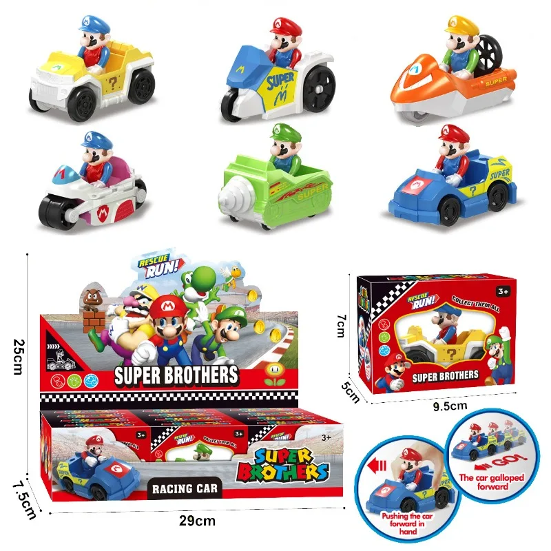 Super Mario Sliding Racing Kart Toy Car PVC Statue Action Figurine Desk Collectible Anime Model Toys Figures Gift 1PCS Random