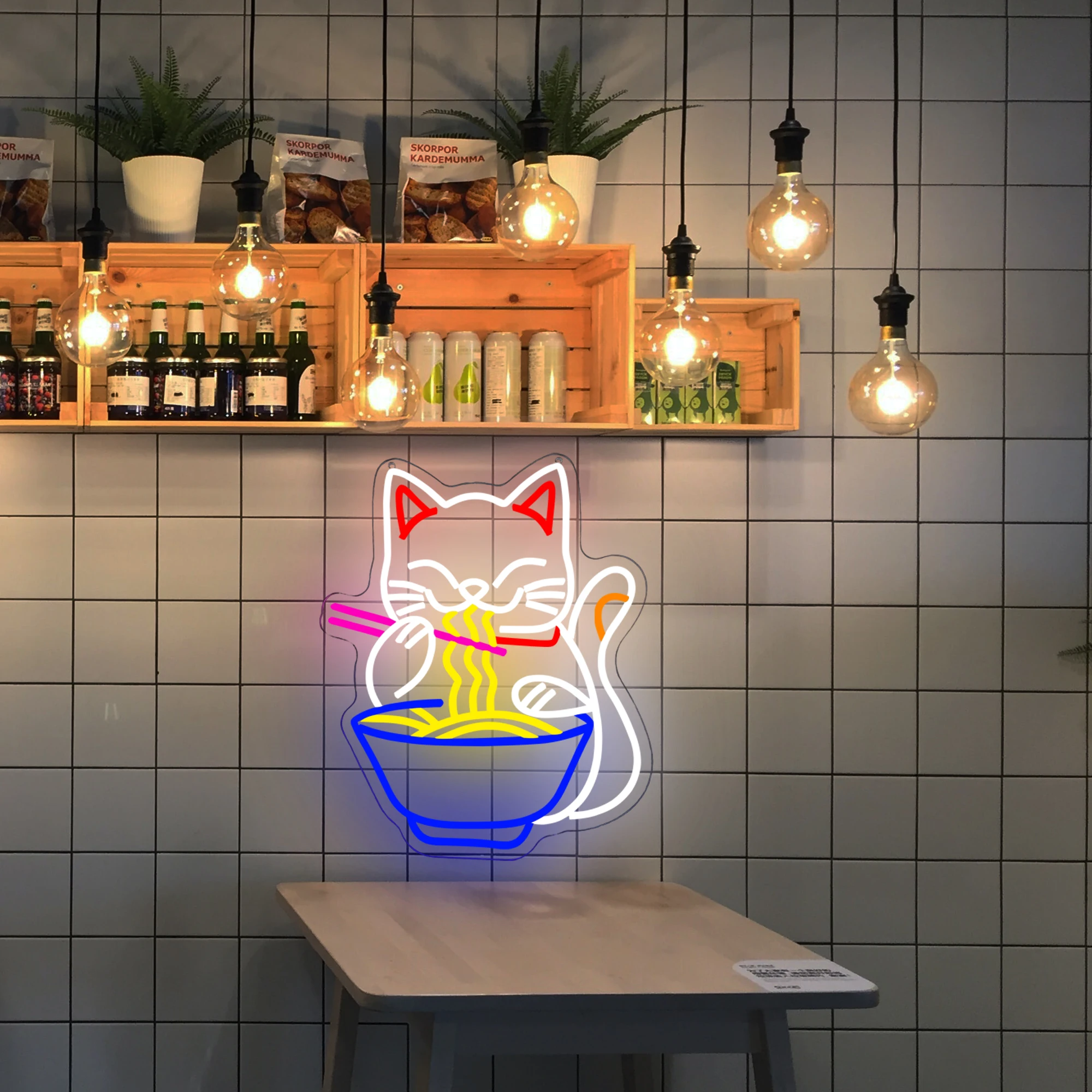 Enseigne au néon personnalisée Fortune Lucky Cat, conception de nouilles Ramen, lumière LED, chambre à coucher, salon, décoration murale de studio,