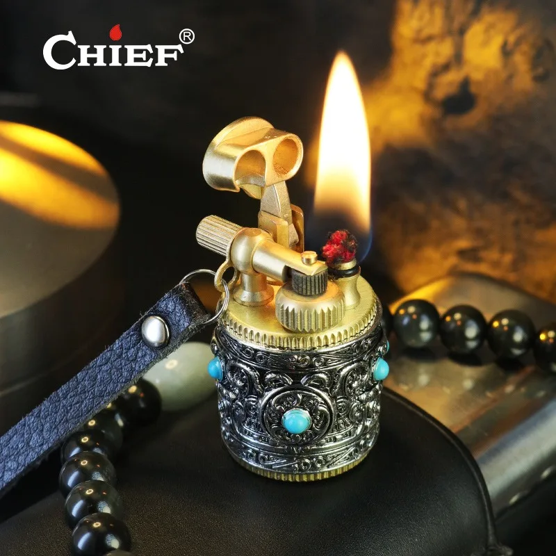 CHIEF Open Flame Lighter Pure Copper Little Fatty Second Generation Arm Lifting Grinding Wheel Lighter Men's Smoking Gift