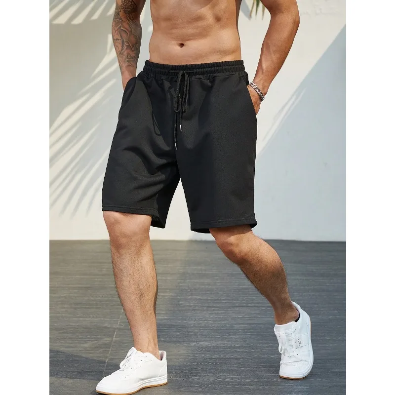 شورت رجالي برباط صلب مقاس كبير باللون الأزرق الداكن والأسود. ملابس رياضية قطنية، ولياقة بدنية، وشورت مريح كاجوال للرجال #6