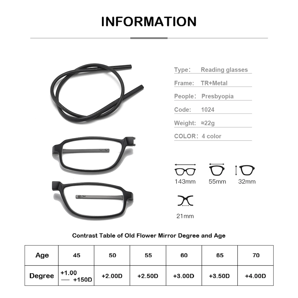 Hängende Stretch-Lesebrille Ultraleicht Anti-Ermüdung für Alterssichtigkeit, Unisex-Brille für Computerarbeit und Handarbeiten – Detail 4