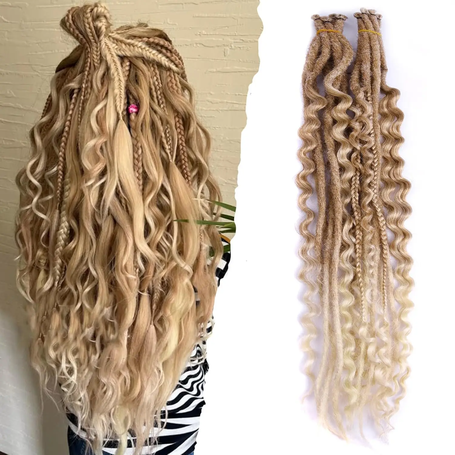 24 Zoll synthetische 16 Stränge/Lot SE Dreadlocs Flechthaarverlängerungen, 3-in-1 gemischte Hippie-Style Single-End-Dreads für Frauen