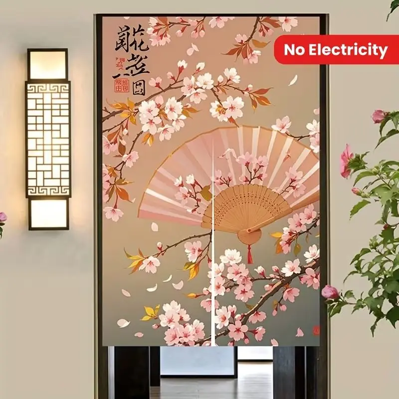 VIKAMA Japanese Cherry Blossom Half Door Curtain Privacy Partition Curtain Entrance Hallway Cozy Fabric Washable Home Decor