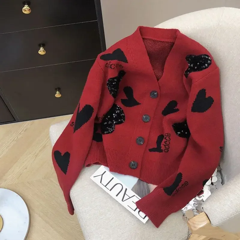 Bright Line Decoration V-neck Cardigan Female 2024 Spring Autumn New Fashion Knitting Sweater Coat Long Sleeve Buttons Top Tee