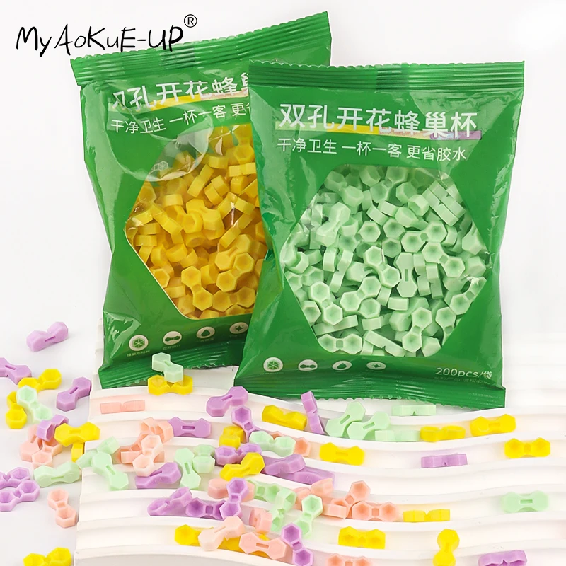 

200pcs Honeycomb Fake Eyelash Glue Holder Eyelash Extension Adhesive Glue Delay Cup Tattoo Ink Pigment Disposable Makeup Tools