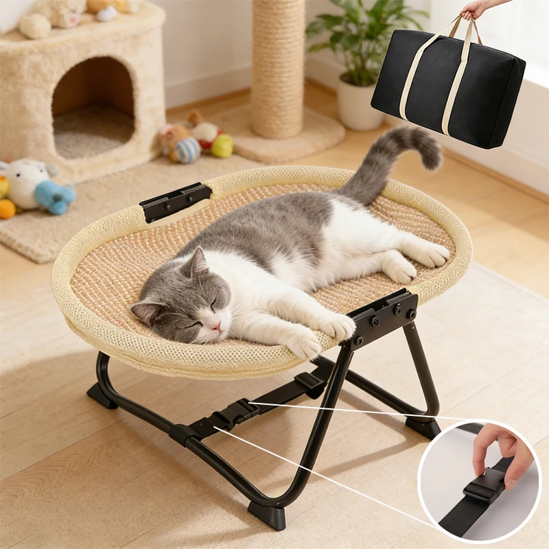 

Portable Foldable Elevated Pet Bed Breathable Mesh Cat Dog Cot with Storage Bag All Season Travel Pet Hammock Suspension Design