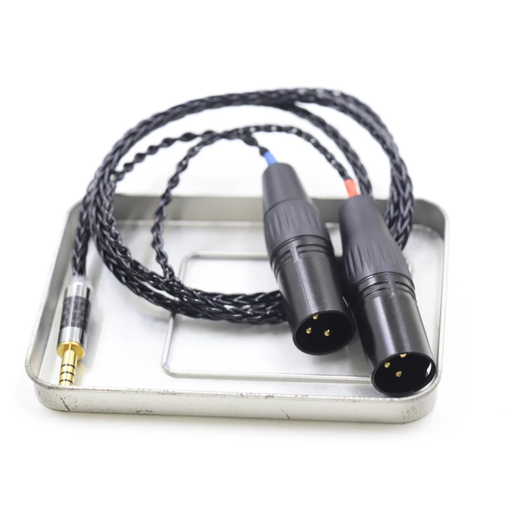 Black High Quality  8 Cores Silver Plated 4.4mm Balanced Male to Dual 2x 3pin XLR Balanced Male Audio Adapter Cable