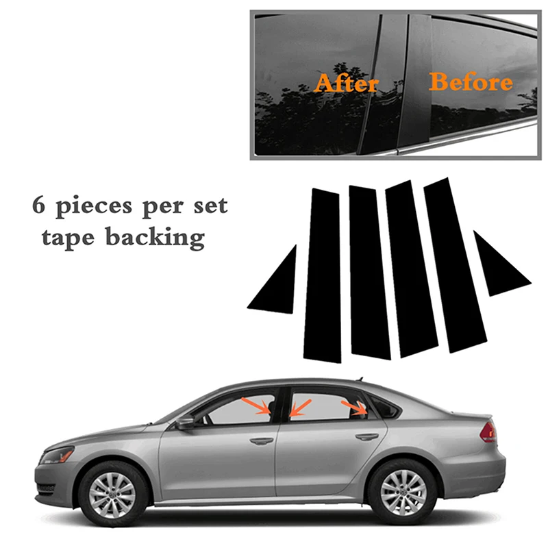 6pcs Gloss Black Exterior Window Trim Pillar Posts Door Side Cover Decoration Stickers Set Fit For VW Passat 2011-18  2017 2016