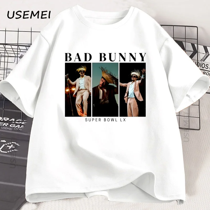 Bad Bunny Super Bowl Graphic Tee Shirts Short Sleeve Cotton T Shirt Man Woman Cotton New T-shirt Women Printed Street Wear