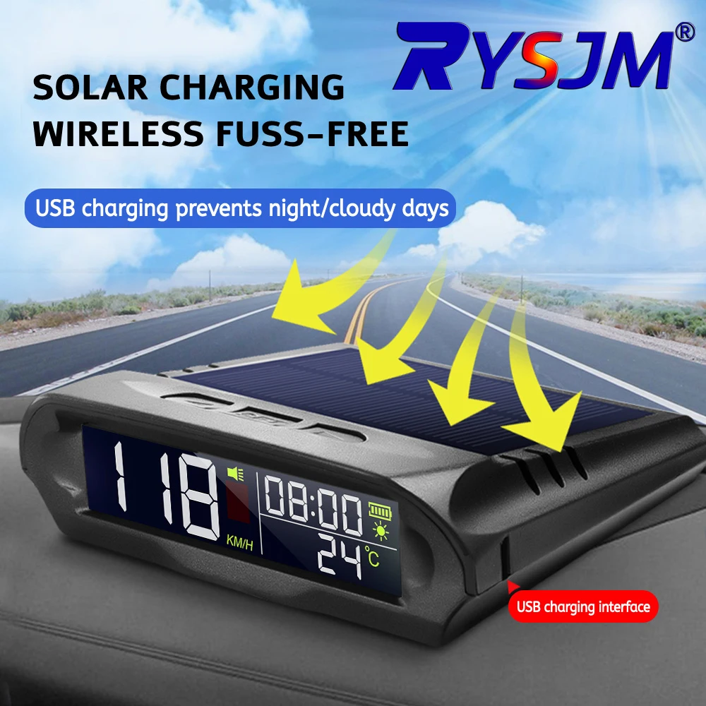 GPS Head Up Display Solar Digital Car Speedometer With Temperature/Altitude Over-Speed Fatigued Driving Reminder