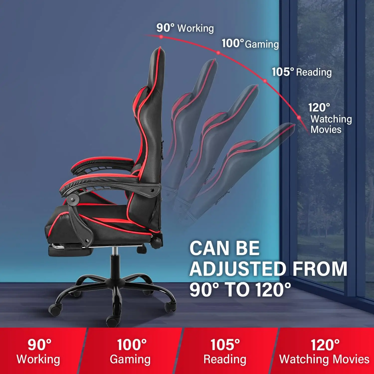 Gaming Chair, Backrest and Seat Height Adjustable Swivel Recliner Racing Office Computer Ergonomic Video Game Chair Red/Black