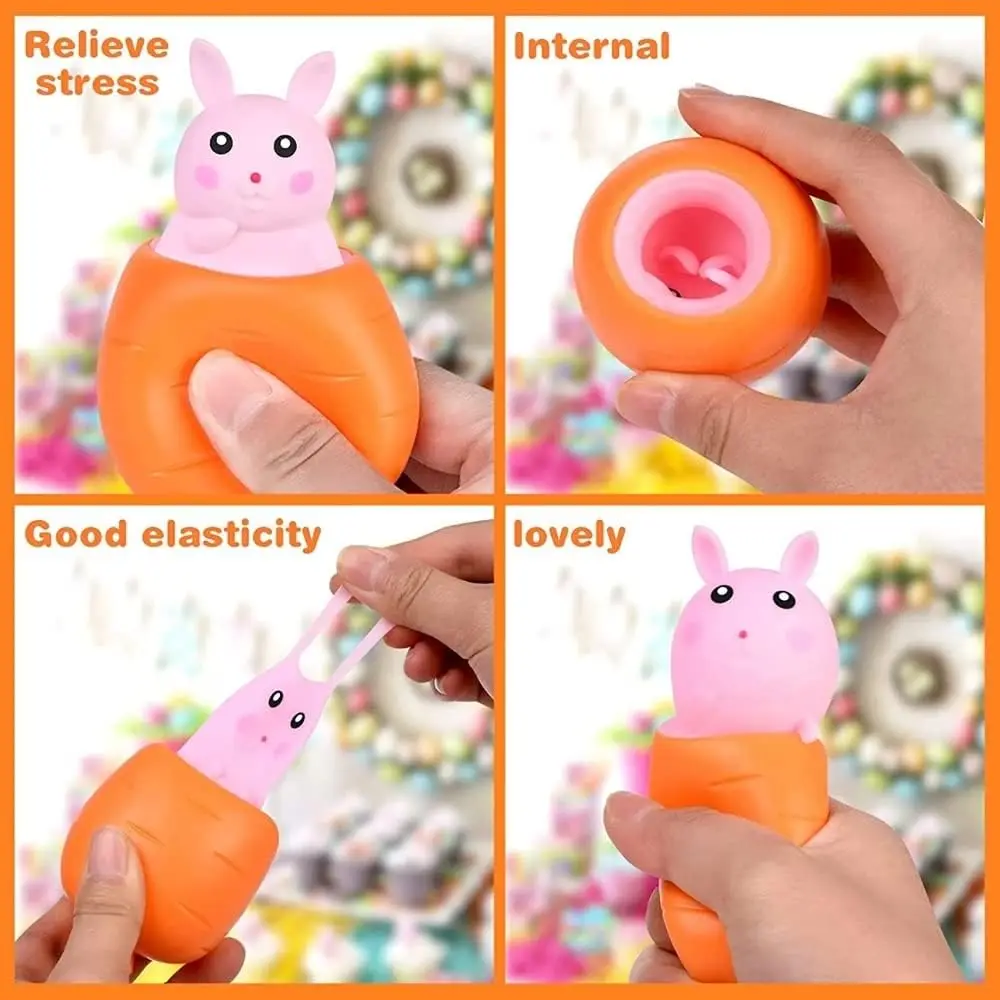 Pop Up Squeeze Toys Set Squishes Carrot Rabbit Fidget Toys Squishy Easter Bunny Frog Stress Relief Toy for Kids & Adult