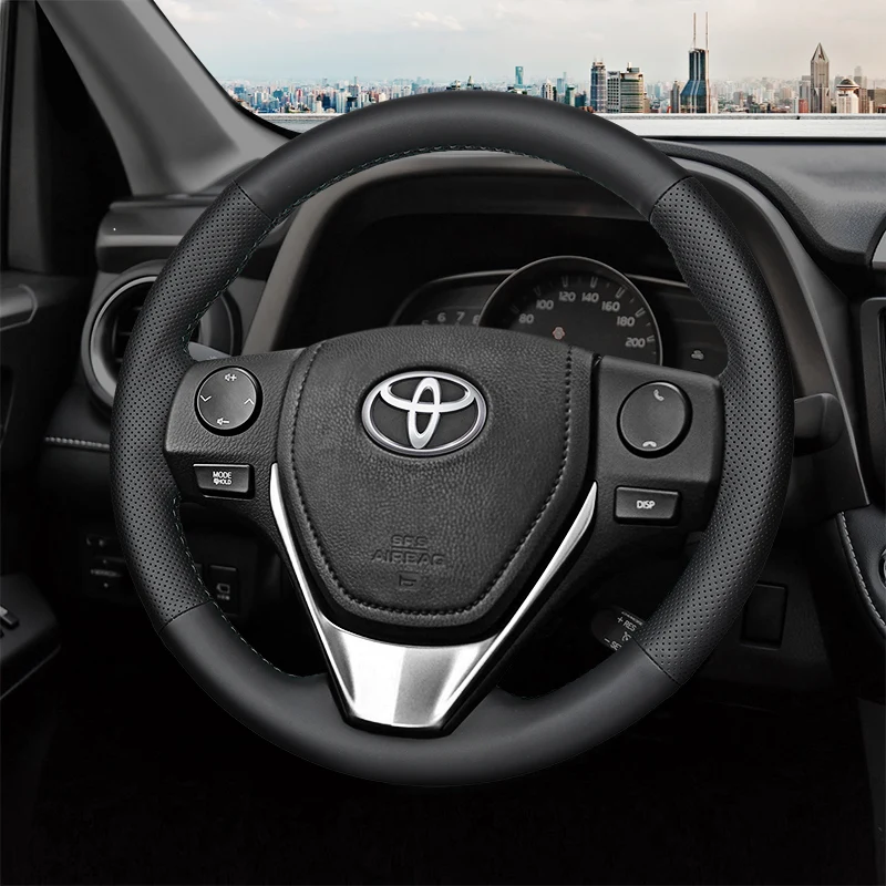 Customized Hand-Stitched Leather Car Steering Wheel Cover for Toyota RAV4 Rongfang Corolla Levin Twin Engine Car Accessories