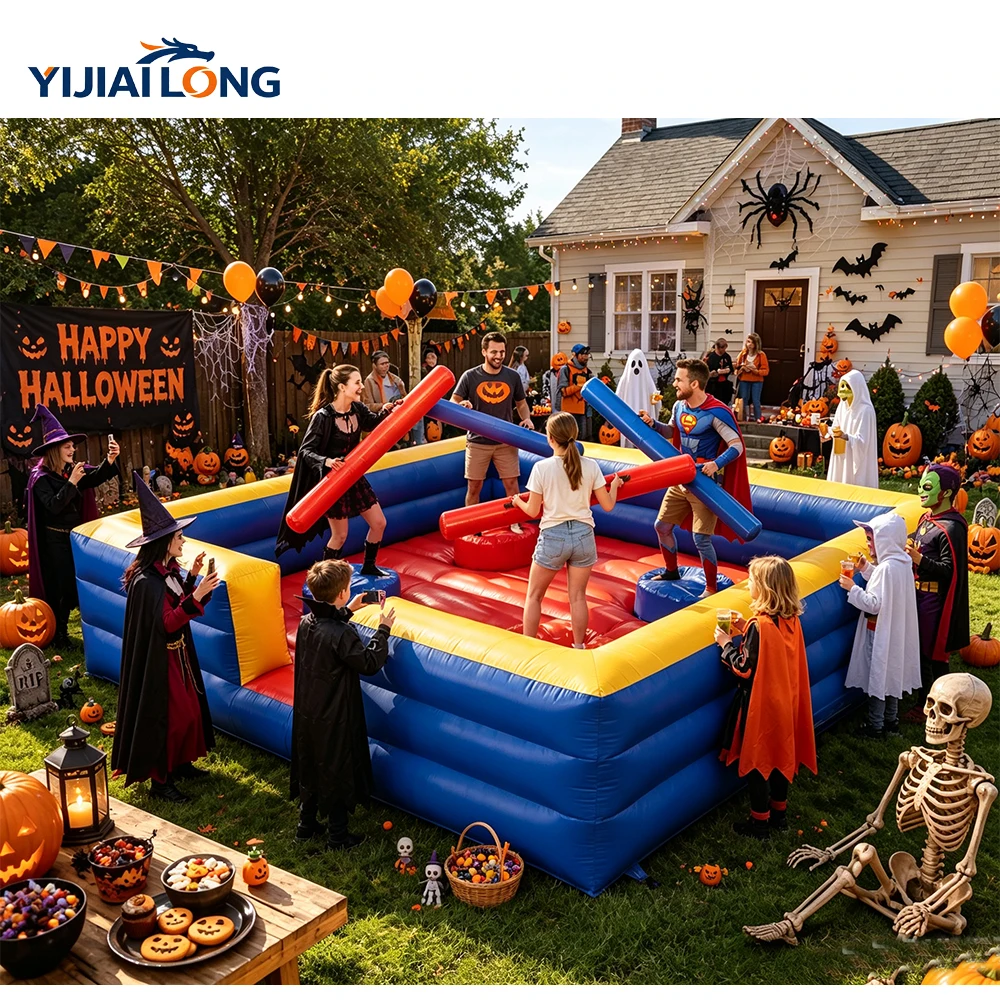 Inflatable Joust Arena 13x13ft, Heavy Duty PVC 4-Player Gladiator Inflatable Game for Holiday Family Gatherings, Autumn Winter Festival & Backyard Party Sports, with Complete Accessories