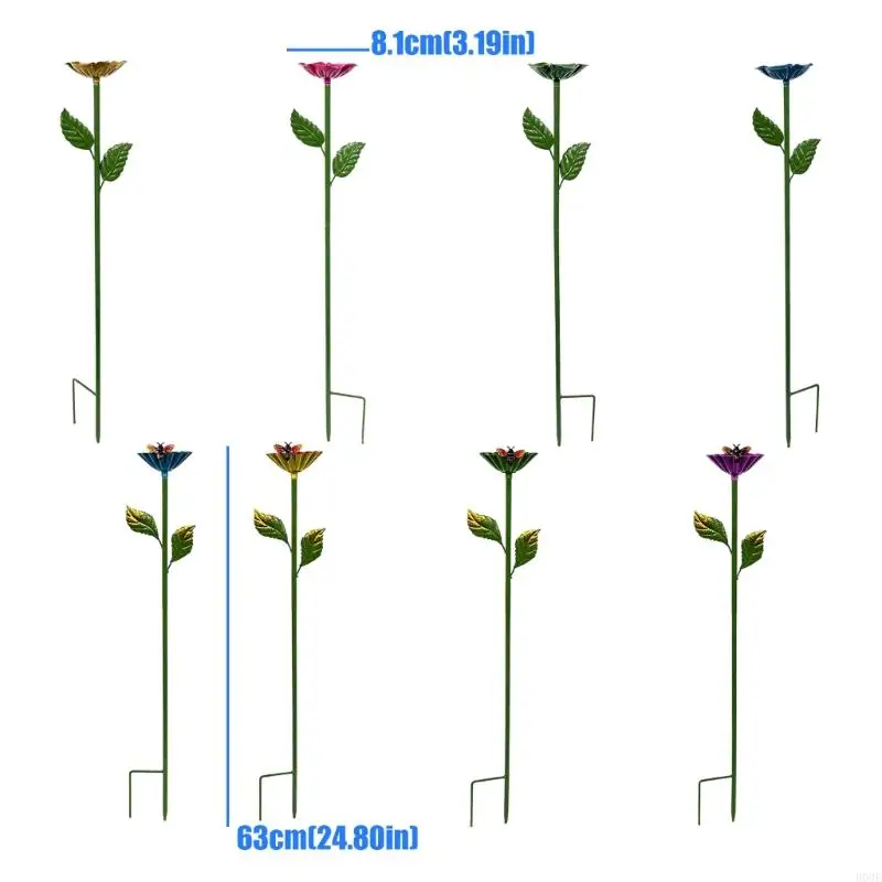 Gartenpfähle aus Metall für den Außenbereich, 4er-Set, Blumenpflücker aus Eisen für Rasenkanten, Gehwege, Blumentöpfe und B03E – Detail 6