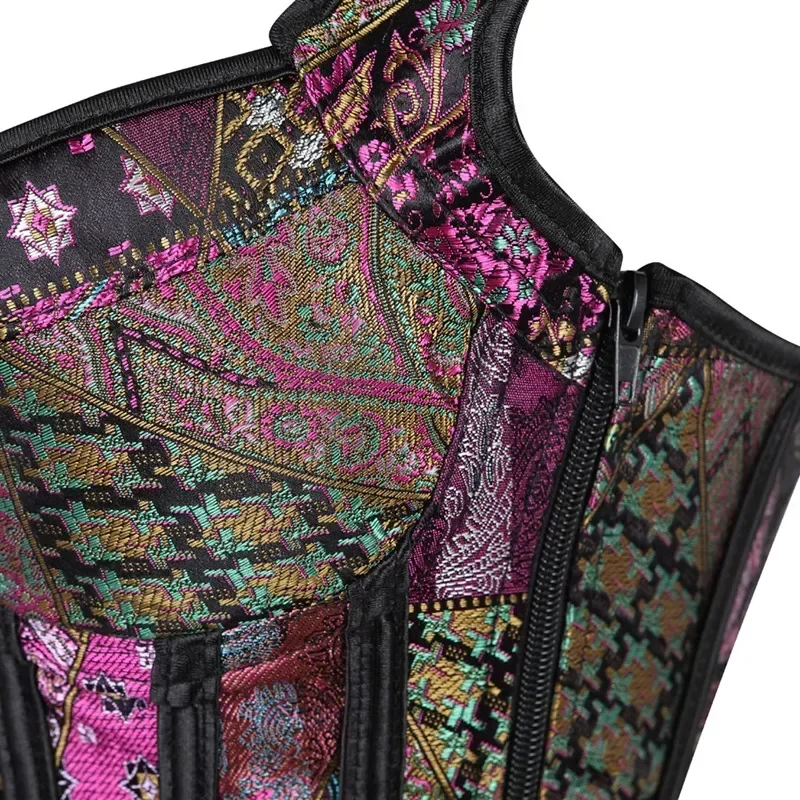Corset Top With Shoulder Straps Sexy Bustier Zipper Brocade Vest Lingerie Plus Size Gothic For Women Outfit Burlesque Medieval