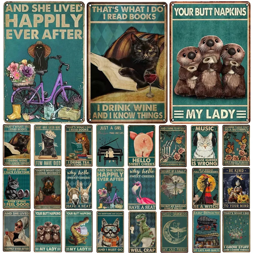 Papier Towel Dinosaurier Metal Zeichen Fahrrad Schwarze Katze Kunst Poster Toilette Zinn Malerei Retro Plakette Restaurant