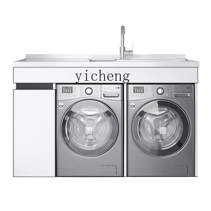 Modern Balcony Combined Laundry Cabinet Double Washing Machine Cabinet Dryer Double Cabinet Sink Wash Basin