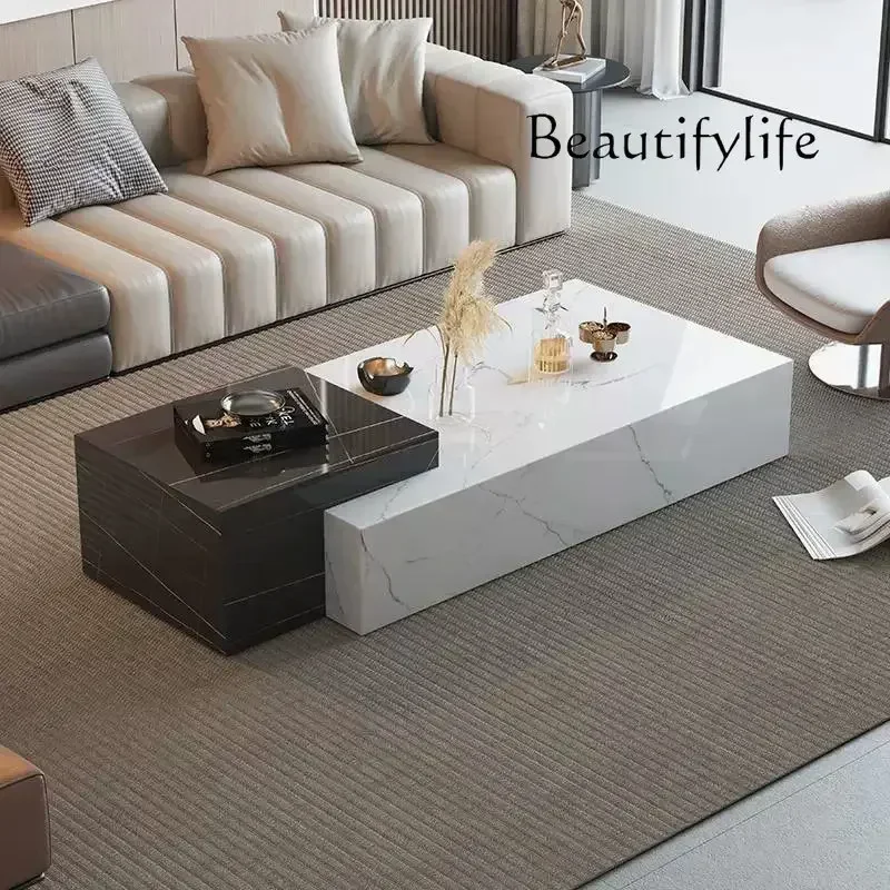 طاولة قهوة P-Tu مع لوح حجري إيطالي، مصمم غرفة المعيشة، فيلا منزلية بسيطة، طاولة قهوة حديثة فاخرة مدمجة لـ S