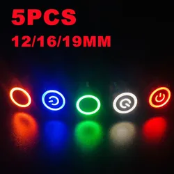 12/16/19mm Waterproof metal button switch LED lamp 12V 24V 220V instant lock car engine power switch 5PCS Red Green Blue White