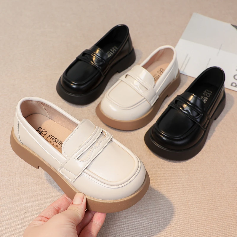 2023 New Kids Loafers Shallow Girls Versatile Black Uniform School Shoes Non-slip Children Fashion Leather Shoes for Boys Flat