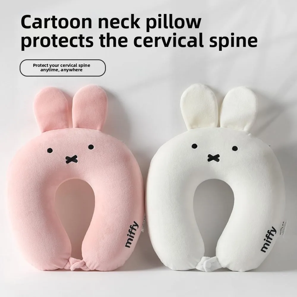 Miffy Rabbit U-Shaped Pillow Miniso Cute Anime Cartoon Soft Neck Protection Kawaii Simple Travel Nap U-Shaped Pillow Home Gift