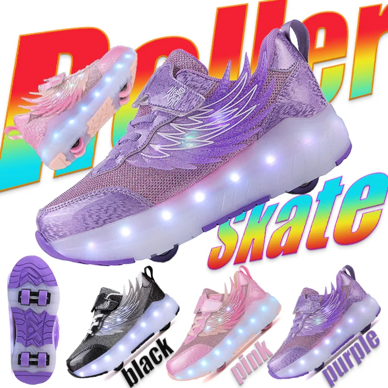 

Children's led lamp Flashing skates shoes boys and girls 4-wheel roller skate shoes 2025 new kids Fashionable sports shoes