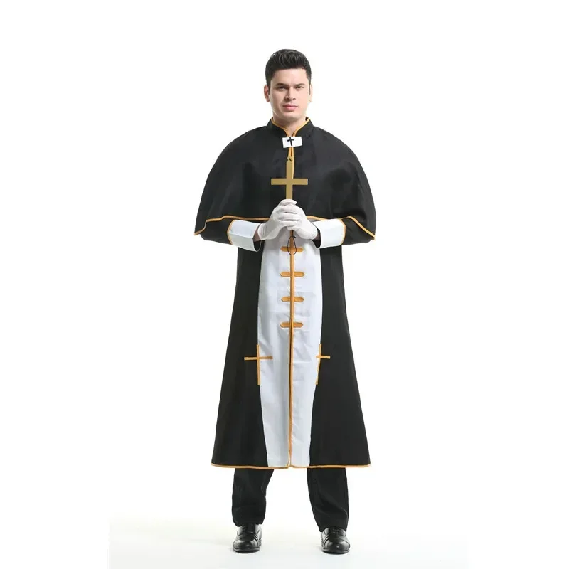 Halloween Cosplay pastor bata negra fiesta para el padre del dios romano disfraz de mascarada elegante