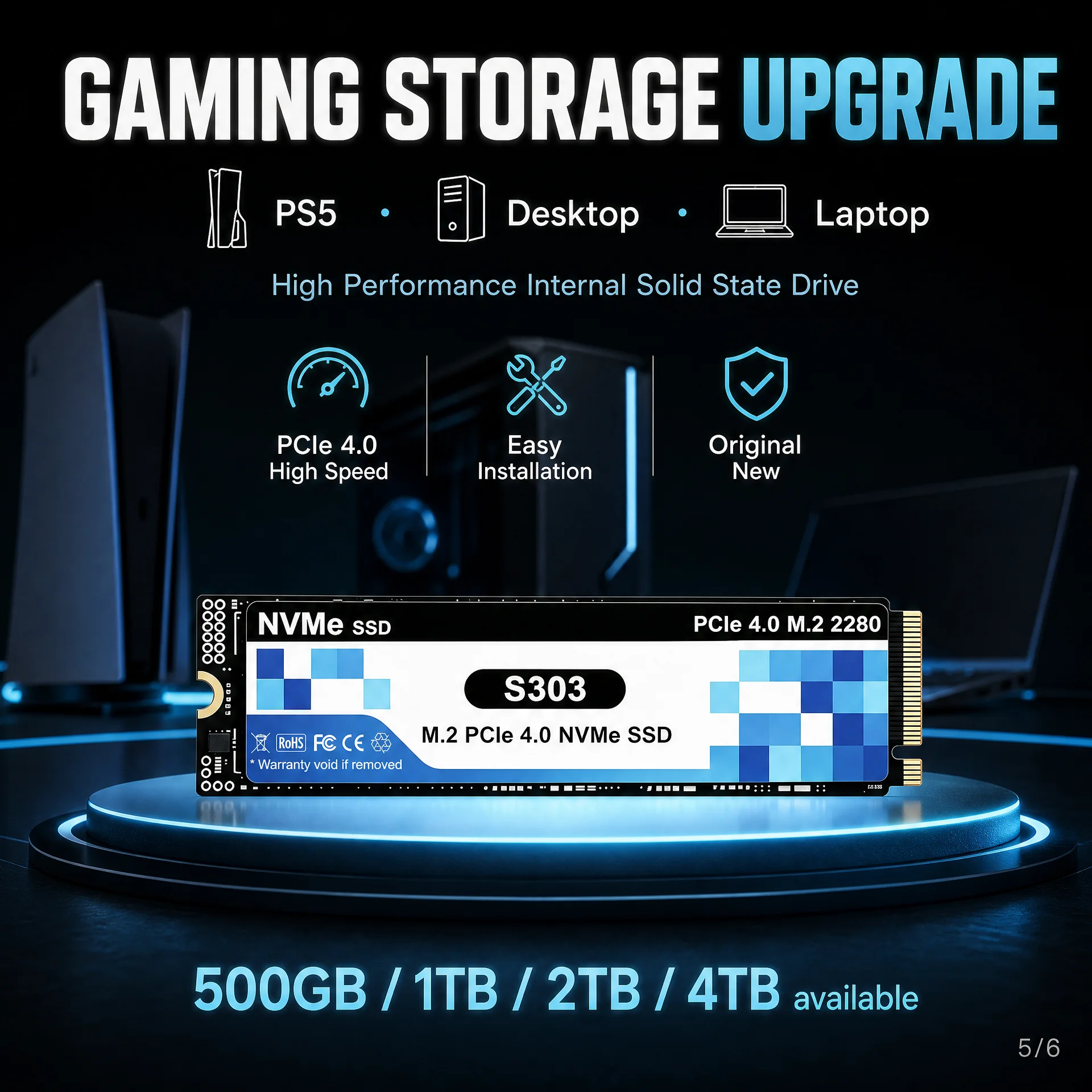 New S303 4TB SSD M.2 NVMe Internal Solid State Drive High Speed 7300MB/s PCIe 4.0 Gaming Drive Works for  Laptop PC Hard Disk