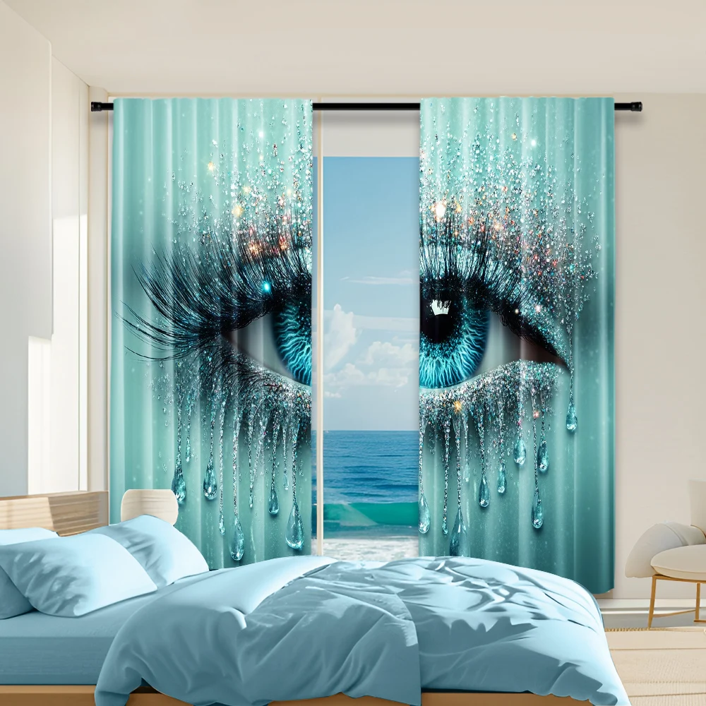 2 pcs, versatile polyester transparent curtains for home decoration Teal for use in bedrooms and living rooms
