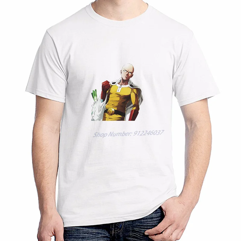 Herren One Punch Man Saitama Baumwoll-Grafik-T-Shirt Kurzarm Lässiges Anime Manga Tee Sommer Print-Oberteil