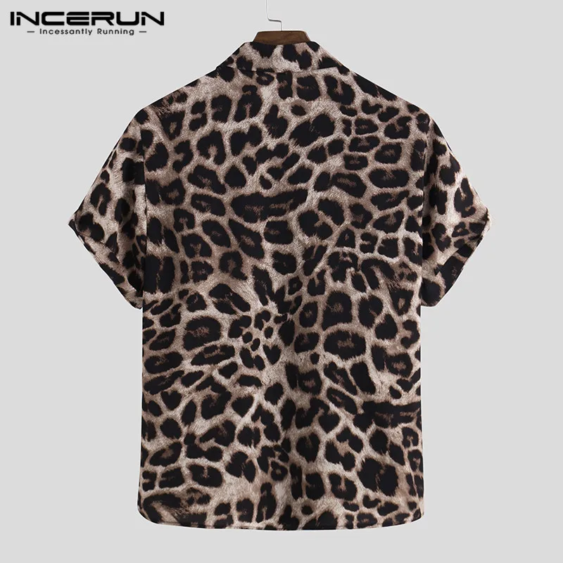 INCERUN 2024 Men Shirt Lapel Short Sleeve Summer Leopard Print Fashion Mens Hawaiian Shirts Streetwear Casual Camisas S-5XL