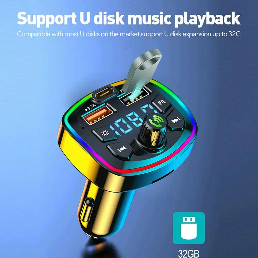 سيارة بلوتوث 5.0 FM الارسال محول لاسلكي Mic USB السيارات 2.1A لاعب استقبال المزدوج MP3 الصوت V1N7 #5