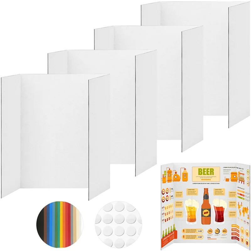 

8 Pcs Trifold Poster Board, White Poster Board Comes With Sticky Accessories, Corrugate Presentation Boards S