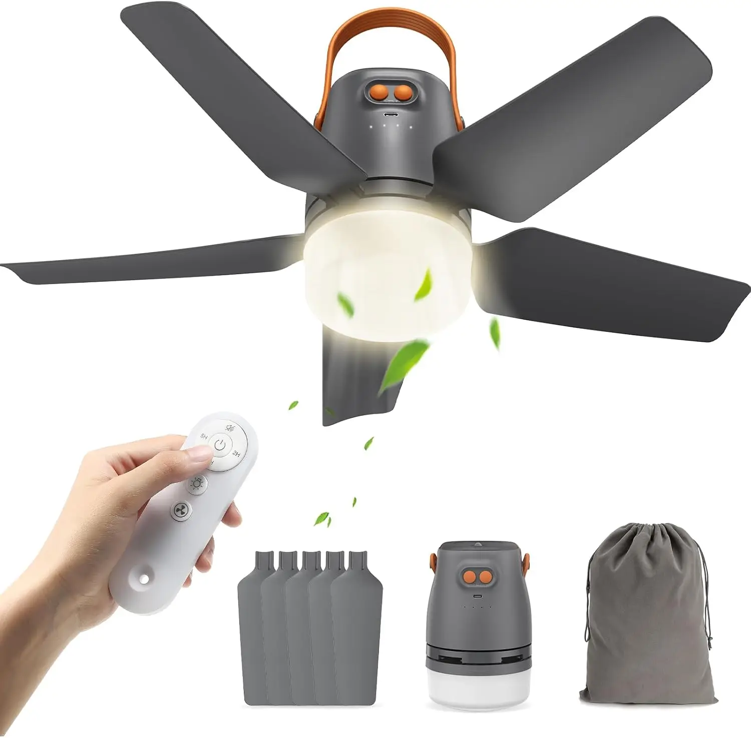 20" Portable Ceiling Fan with Light & Remote, 20400mAh Battery, Outdoor Camping Essential
