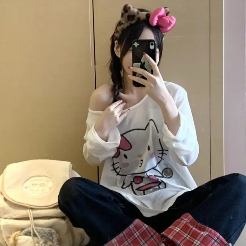 

Женская футболка-накидка Sanrio Hello Kitty из прозрачного материала, летняя, милая, с пикантным принтом, с длинными рукавами, свободного кроя, модная, для защиты от солнца