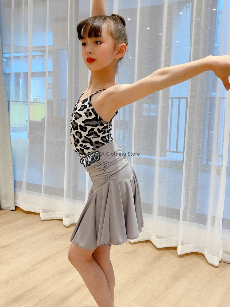 Leopard Tango Latin Dance Dress Girls Cha Cha Rumba Samba Dance Skirt Girls Kid Latin Dance Clothes Competition Ballroom Dresses