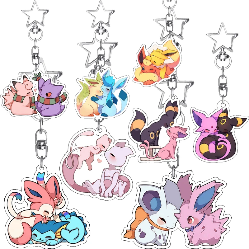 

Милые мультяшные парные акриловые брелоки-подвески с персонажами Eevee, Jolteon, Flareon, Espeon для девочек и мальчиков, украшения-шармы, подвесные игрушки, подарки для друзей