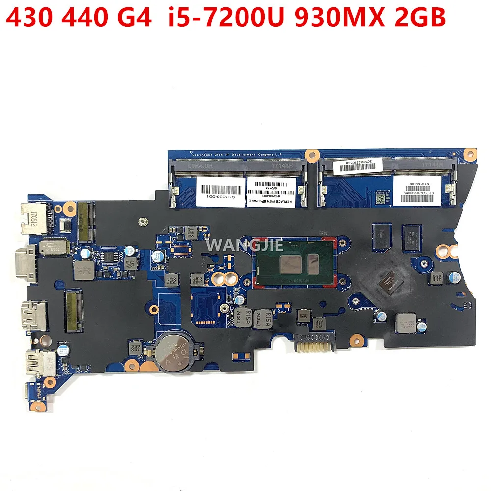 

100% Working 913100-601 913100-001 For HP ProBook 430 440 G4 Laptop Motherboard i5-7200u CPU 930MX 2GB GPU DA0X81MB6E0